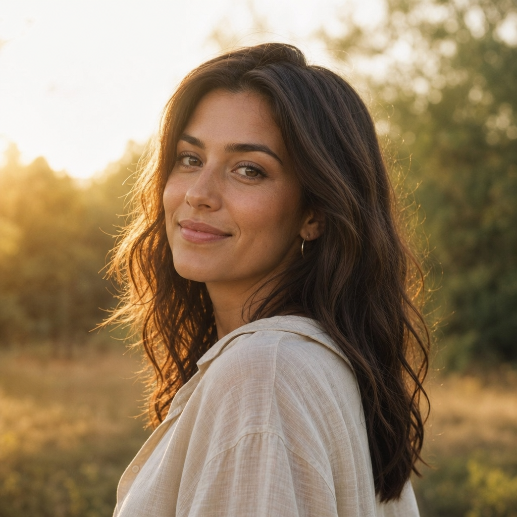 AI-generated golden-hour outdoor profile portrait.