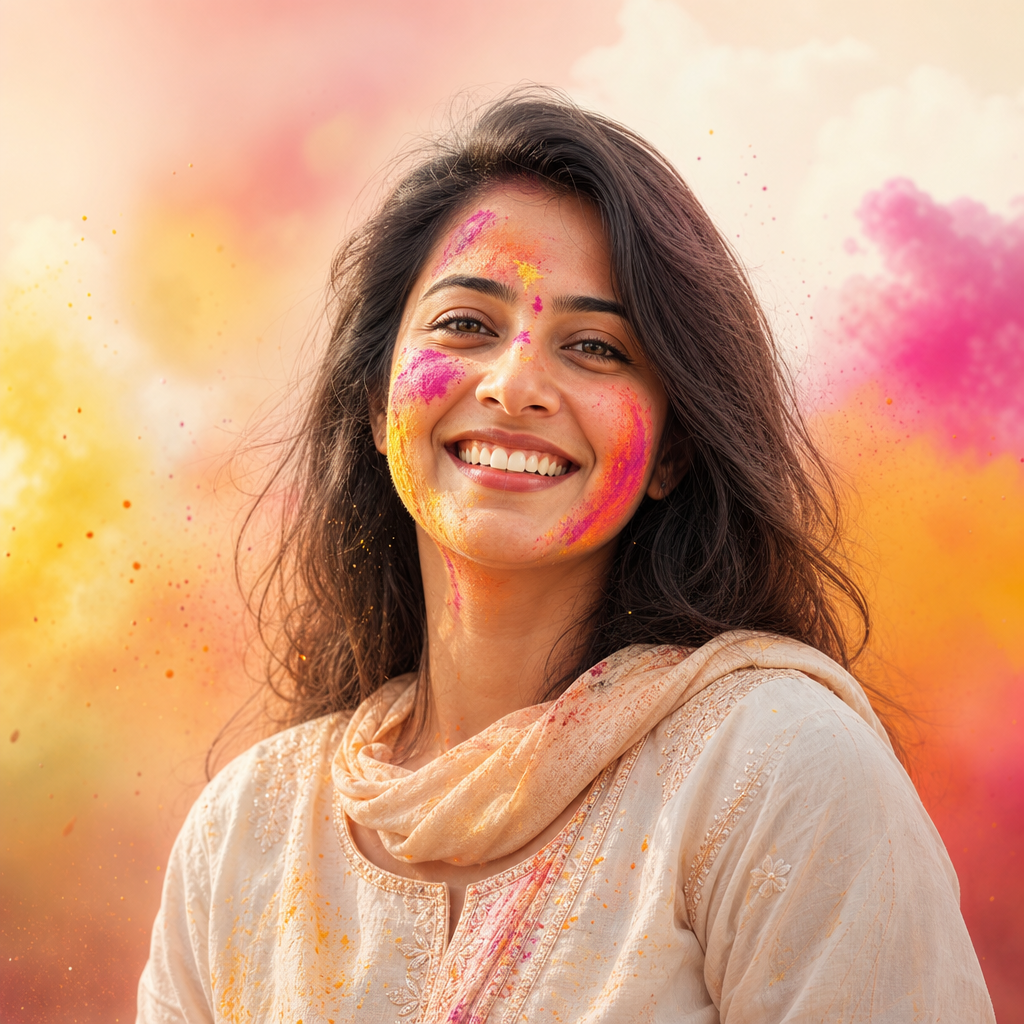 AI-generated joyful festival color portrait.