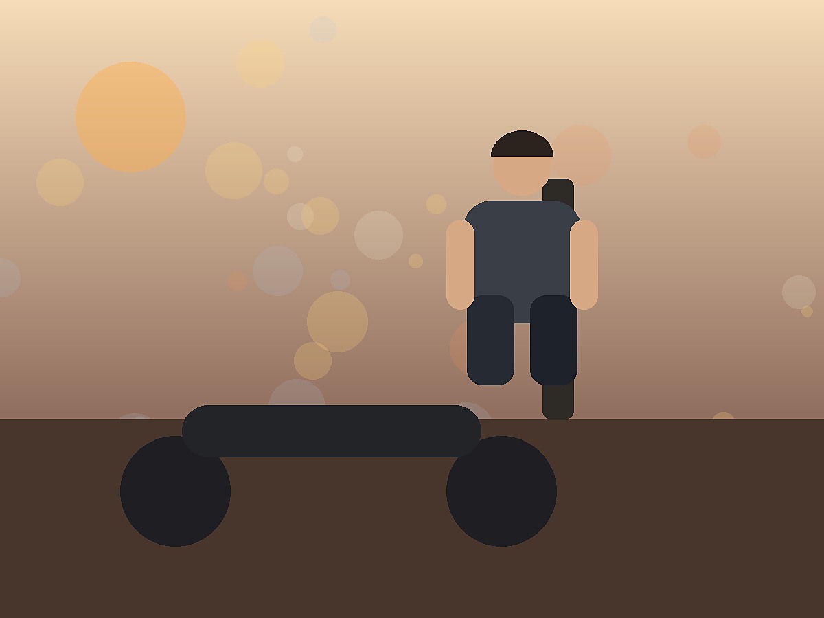 Motorbike Silhouette Editorial — Sunset road portrait, generic bike shape, safety-first still pose.